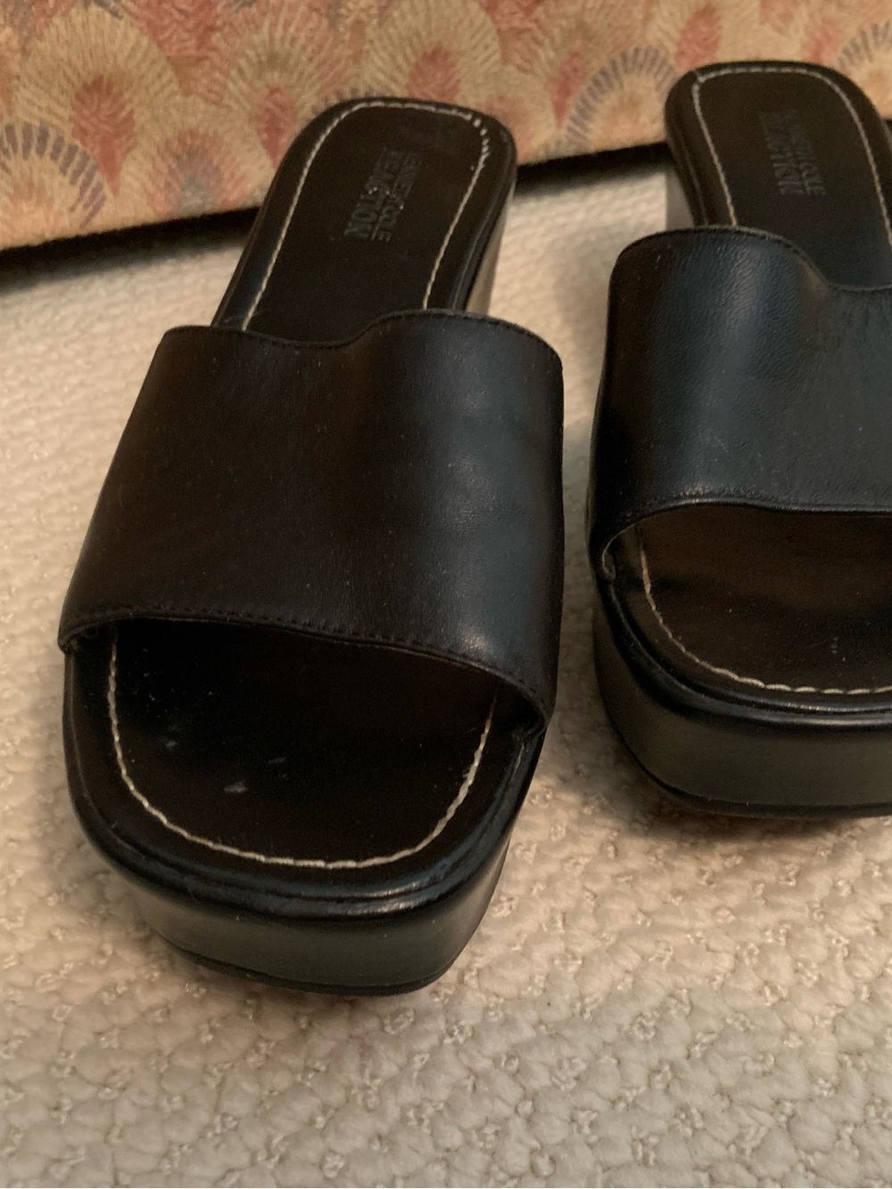Kenneth Cole Reaction Black Leather Slide Wedge Sandals - Women - Picture 3 of 6